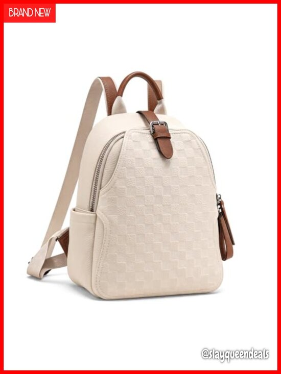 Small Plaid PU Leather Backpack Purse for Women, Lightweight School Shoulder
